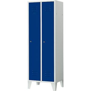 Kleiderspind, 2 Türen, B 600 x H 1800 mm, Zylinderschloss, lichtgrau/enzianblau Kleiderspind, 2 Türen, B 600 x H 1800 mm, Zylinderschloss, lichtgrau/enzianblau