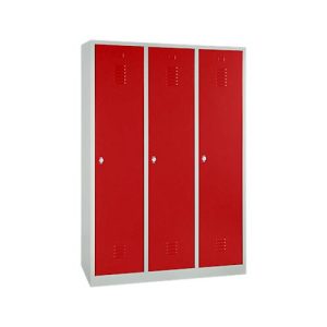 Kleiderspind, 3 Türen, B 1200 x H 1800 mm, Drehriegelverschluss, lichtgrau/rot Kleiderspind, 3 Türen, B 1200 x H 1800 mm, Drehriegelverschluss, lichtgrau/rot