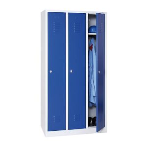 Kleiderspind, 3 Türen, B 900 x H 1800 mm, Drehriegelverschluss, lichtgrau/blau Kleiderspind, 3 Türen, B 900 x H 1800 mm, Drehriegelverschluss, lichtgrau/blau