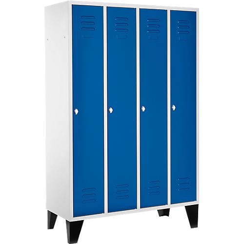 Kleiderspind, 4 Abt. 300 mm, Drehriegelverschluss, m. Füßen, Tür enzianblau
