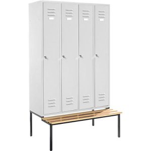 Kleiderspind, 4 Abteile, Sitzbank, Zylinderschloss, 102 kg, lichtgrau Kleiderspind, 4 Abteile, Sitzbank, Zylinderschloss, 102 kg, lichtgrau