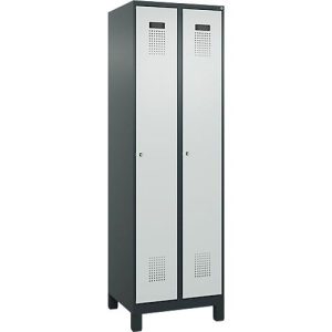 Kleiderspind C+P Evolo Plus, 2 Abteile, 300 mm Abteilbreite, mit Füßen, Anschlag rechts, Zylinderschloss, B 600 x T 500 x H 1950 mm, anthrazitgrau/lichtgrau Kleiderspind C+P Evolo Plus, 2 Abteile, 300 mm Abteilbreite, mit Füßen, Anschlag rechts, Zylinderschloss, B 600 x T 500 x H 1950 mm, anthrazitgrau/lichtgrau
