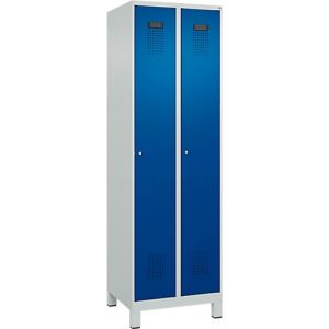 Kleiderspind C+P Evolo Plus, 2 Abteile, 300 mm Abteilbreite, mit Füßen, Anschlag rechts, Zylinderschloss, B 600 x T 500 x H 1950 mm, lichtgrau/enzianblau Kleiderspind C+P Evolo Plus, 2 Abteile, 300 mm Abteilbreite, mit Füßen, Anschlag rechts, Zylinderschloss, B 600 x T 500 x H 1950 mm, lichtgrau/enzianblau