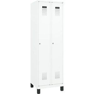 Kleiderspind C+P Evolo Plus, 2 Abteile, 300 mm Abteilbreite, mit Füßen, Anschlag rechts, Zylinderschloss, B 600 x T 500 x H 1950 mm, verkehrsweiß/verkehrsweiß Kleiderspind C+P Evolo Plus, 2 Abteile, 300 mm Abteilbreite, mit Füßen, Anschlag rechts, Zylinderschloss, B 600 x T 500 x H 1950 mm, verkehrsweiß/verkehrsweiß