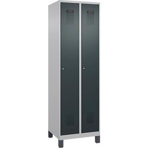 Kleiderspind C+P Evolo Plus, 2 Abteile, 300 mm Abteilbreite, mit Füßen, Anschlag rechts, Zylinderschloss, B 600 x T 500 x H 1950 mm, weißaluminium/anthrazitgrau Kleiderspind C+P Evolo Plus, 2 Abteile, 300 mm Abteilbreite, mit Füßen, Anschlag rechts, Zylinderschloss, B 600 x T 500 x H 1950 mm, weißaluminium/anthrazitgrau