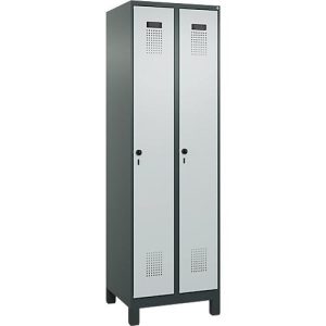 Kleiderspind C+P Evolo Plus, 2 Abteile, 300 mm breit, mit Füßen, Sicherheits-Drehriegel, B 600 x T 500 x H 1950 mm, anthrazitgrau/lichtgrau Kleiderspind C+P Evolo Plus, 2 Abteile, 300 mm breit, mit Füßen, Sicherheits-Drehriegel, B 600 x T 500 x H 1950 mm, anthrazitgrau/lichtgrau