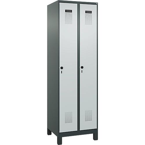 Kleiderspind C+P Evolo Plus, 2 Abteile, 300 mm breit, mit Füßen, Sicherheits-Drehriegel, B 600 x T 500 x H 1950 mm, anthrazitgrau/lichtgrau