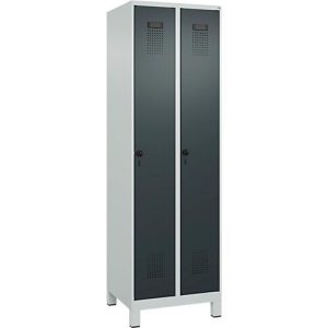 Kleiderspind C+P Evolo Plus, 2 Abteile, 300 mm breit, mit Füßen, Sicherheits-Drehriegel, B 600 x T 500 x H 1950 mm, lichtgrau/anthrazitgrau Kleiderspind C+P Evolo Plus, 2 Abteile, 300 mm breit, mit Füßen, Sicherheits-Drehriegel, B 600 x T 500 x H 1950 mm, lichtgrau/anthrazitgrau