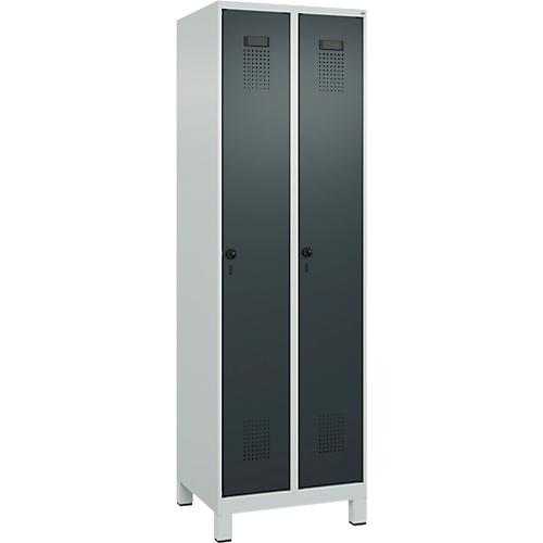 Kleiderspind C+P Evolo Plus, 2 Abteile, 300 mm breit, mit Füßen, Sicherheits-Drehriegel, B 600 x T 500 x H 1950 mm, lichtgrau/anthrazitgrau