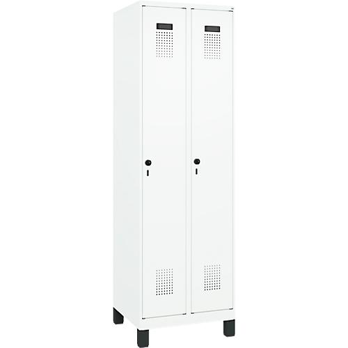 Kleiderspind C+P Evolo Plus, 2 Abteile, 300 mm breit, mit Füßen, Sicherheits-Drehriegel, B 600 x T 500 x H 1950 mm, verkehrsweiß/verkehrsweiß