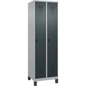 Kleiderspind C+P Evolo Plus, 2 Abteile, 300 mm breit, mit Füßen, Sicherheits-Drehriegel, B 600 x T 500 x H 1950 mm, weißaluminium/anthrazitgrau Kleiderspind C+P Evolo Plus, 2 Abteile, 300 mm breit, mit Füßen, Sicherheits-Drehriegel, B 600 x T 500 x H 1950 mm, weißaluminium/anthrazitgrau