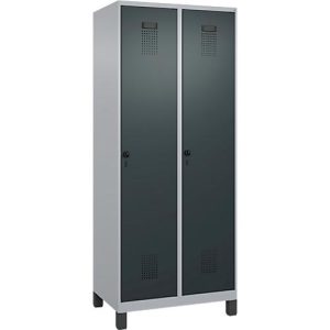 Kleiderspind C+P Evolo Plus, 2 Abteile, 400 mm Abteilbreite, mit Füßen, Anschlag rechts, B 800 x T 500 x H 1950 mm, Drehriegel, weißaluminium/anthrazitgrau Kleiderspind C+P Evolo Plus, 2 Abteile, 400 mm Abteilbreite, mit Füßen, Anschlag rechts, B 800 x T 500 x H 1950 mm, Drehriegel, weißaluminium/anthrazitgrau