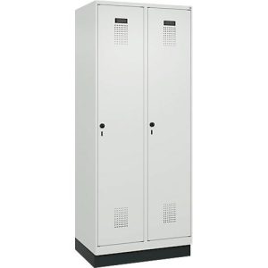 Kleiderspind C+P Evolo Plus, 2 Abteile, 400 mm Abteilbreite, mit Sockel, Anschlag rechts, B 800 x T 500 x H 1950 mm, Drehriegel, lichtgrau/lichtgrau Kleiderspind C+P Evolo Plus, 2 Abteile, 400 mm Abteilbreite, mit Sockel, Anschlag rechts, B 800 x T 500 x H 1950 mm, Drehriegel, lichtgrau/lichtgrau