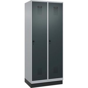 Kleiderspind C+P Evolo Plus, 2 Abteile, 400 mm Abteilbreite, mit Sockel, Anschlag rechts, B 800 x T 500 x H 1950 mm, Drehriegel, weißaluminium/anthrazitgrau Kleiderspind C+P Evolo Plus, 2 Abteile, 400 mm Abteilbreite, mit Sockel, Anschlag rechts, B 800 x T 500 x H 1950 mm, Drehriegel, weißaluminium/anthrazitgrau