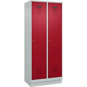 Kleiderspind C+P Evolo Plus, 2 Abteile, 400 mm Abteilbreite, mit Sockel, Anschlag rechts, B 800 x T 500 x H 1950 mm, Zylinder, lichtgrau/rubinrot Kleiderspind C+P Evolo Plus, 2 Abteile, 400 mm Abteilbreite, mit Sockel, Anschlag rechts, B 800 x T 500 x H 1950 mm, Zylinder, lichtgrau/rubinrot