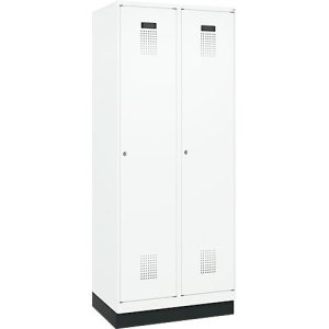 Kleiderspind C+P Evolo Plus, 2 Abteile, 400 mm Abteilbreite, mit Sockel, Anschlag rechts, B 800 x T 500 x H 1950 mm, Zylinder, verkehrsweiß/verkehrsweiß Kleiderspind C+P Evolo Plus, 2 Abteile, 400 mm Abteilbreite, mit Sockel, Anschlag rechts, B 800 x T 500 x H 1950 mm, Zylinder, verkehrsweiß/verkehrsweiß