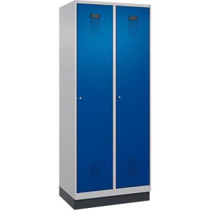 Kleiderspind C+P Evolo Plus, 2 Abteile, 400 mm Abteilbreite, mit Sockel, Anschlag rechts, B 800 x T 500 x H 1950 mm, Zylinder, weißaluminium/enzianblau Kleiderspind C+P Evolo Plus, 2 Abteile, 400 mm Abteilbreite, mit Sockel, Anschlag rechts, B 800 x T 500 x H 1950 mm, Zylinder, weißaluminium/enzianblau