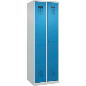 Kleiderspind C+P Evolo Plus, 2 Abteile, Anschlag rechts, Zylinderschloss, Soft-Anschlag, B 600 x T 500 x H 1850 mm, lichtgrau/lichtblau Kleiderspind C+P Evolo Plus, 2 Abteile, Anschlag rechts, Zylinderschloss, Soft-Anschlag, B 600 x T 500 x H 1850 mm, lichtgrau/lichtblau