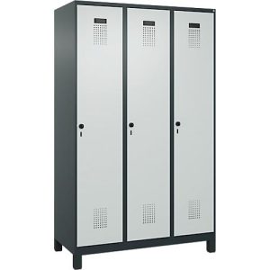 Kleiderspind C+P Evolo Plus, 3 Abteile, 400 mm Abteilbreite, mit Füßen, Anschlag rechts, B 1200 x T 500 x H 1950 mm, Drehriegel, anthrazitgrau/lichtgrau Kleiderspind C+P Evolo Plus, 3 Abteile, 400 mm Abteilbreite, mit Füßen, Anschlag rechts, B 1200 x T 500 x H 1950 mm, Drehriegel, anthrazitgrau/lichtgrau