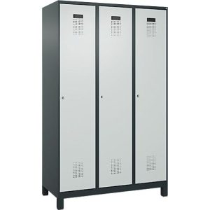 Kleiderspind C+P Evolo Plus, 3 Abteile, 400 mm Abteilbreite, mit Füßen, Anschlag rechts, B 1200 x T 500 x H 1950 mm, Zylinder, anthrazitgrau/lichtgrau Kleiderspind C+P Evolo Plus, 3 Abteile, 400 mm Abteilbreite, mit Füßen, Anschlag rechts, B 1200 x T 500 x H 1950 mm, Zylinder, anthrazitgrau/lichtgrau