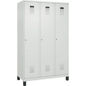 Kleiderspind C+P Evolo Plus, 3 Abteile, 400 mm Abteilbreite, mit Füßen, Anschlag rechts, B 1200 x T 500 x H 1950 mm, Zylinder, lichtgrau/lichtgrau Kleiderspind C+P Evolo Plus, 3 Abteile, 400 mm Abteilbreite, mit Füßen, Anschlag rechts, B 1200 x T 500 x H 1950 mm, Zylinder, lichtgrau/lichtgrau