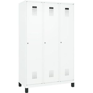 Kleiderspind C+P Evolo Plus, 3 Abteile, 400 mm Abteilbreite, mit Füßen, Anschlag rechts, B 1200 x T 500 x H 1950 mm, Zylinder, verkehrsweiß/verkehrsweiß Kleiderspind C+P Evolo Plus, 3 Abteile, 400 mm Abteilbreite, mit Füßen, Anschlag rechts, B 1200 x T 500 x H 1950 mm, Zylinder, verkehrsweiß/verkehrsweiß