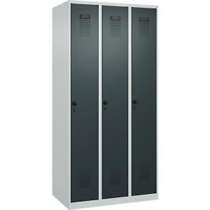 Kleiderspind C+P Evolo Plus, 3 Abteile, Anschlag rechts, Sicherheits-Drehriegel, B 900 x T 500 x H 1850 mm, lichtgrau/anthrazitgrau Kleiderspind C+P Evolo Plus, 3 Abteile, Anschlag rechts, Sicherheits-Drehriegel, B 900 x T 500 x H 1850 mm, lichtgrau/anthrazitgrau