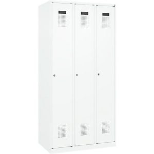 Kleiderspind C+P Evolo Plus, 3 Abteile, Anschlag rechts, Zylinderschloss, B 900 x T 500 x H 1850 mm, verkehrsweiß/verkehrsweiß Kleiderspind C+P Evolo Plus, 3 Abteile, Anschlag rechts, Zylinderschloss, B 900 x T 500 x H 1850 mm, verkehrsweiß/verkehrsweiß
