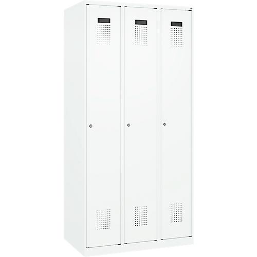 Kleiderspind C+P Evolo Plus, 3 Abteile, Anschlag rechts, Zylinderschloss, B 900 x T 500 x H 1850 mm, verkehrsweiß/verkehrsweiß