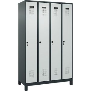 Kleiderspind C+P Evolo Plus, 4 Abteile, 300 mm Abteilbreite, mit Füßen, Anschlag rechts, Drehriegel, B 1200 x T 500 x H 1950 mm, anthrazitgrau/lichtgrau Kleiderspind C+P Evolo Plus, 4 Abteile, 300 mm Abteilbreite, mit Füßen, Anschlag rechts, Drehriegel, B 1200 x T 500 x H 1950 mm, anthrazitgrau/lichtgrau