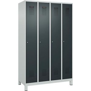Kleiderspind C+P Evolo Plus, 4 Abteile, 300 mm Abteilbreite, mit Füßen, Anschlag rechts, Zylinder, B 1200 x T 500 x H 1950 mm, lichtgrau/anthrazitgrau Kleiderspind C+P Evolo Plus, 4 Abteile, 300 mm Abteilbreite, mit Füßen, Anschlag rechts, Zylinder, B 1200 x T 500 x H 1950 mm, lichtgrau/anthrazitgrau