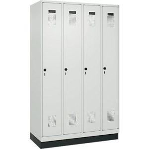 Kleiderspind C+P Evolo Plus, 4 Abteile, 300 mm Abteilbreite, mit Sockel, Anschlag rechts, B 1200 x T 500 x H 1950 mm, Drehriegel, lichtgrau/lichtgrau Kleiderspind C+P Evolo Plus, 4 Abteile, 300 mm Abteilbreite, mit Sockel, Anschlag rechts, B 1200 x T 500 x H 1950 mm, Drehriegel, lichtgrau/lichtgrau