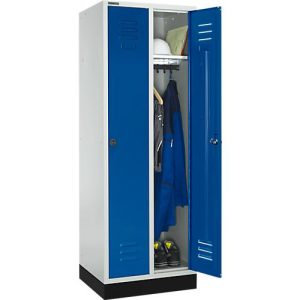 Kleiderspind mit 2 Abteilen, 300 mm, Drehriegelverschluss, mit Sockel, Tür enzianblau Kleiderspind mit 2 Abteilen, 300 mm, Drehriegelverschluss, mit Sockel, Tür enzianblau