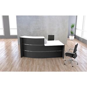 Kleine Bogen-Empfangstheke mit Beratungsplatz Faro, mit Ablage und Seitenplatten, B 2310 x T 1200 x H 1120 mm, anthrazit/anthrazit Kleine Bogen-Empfangstheke mit Beratungsplatz Faro, mit Ablage und Seitenplatten, B 2310 x T 1200 x H 1120 mm, anthrazit/anthrazit