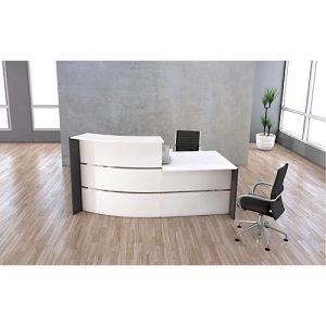 Kleine Bogen-Empfangstheke mit Beratungsplatz Faro, mit Ablage und Seitenplatten, B 2310 x T 1200 x H 1120 mm, weiß/anthrazit Kleine Bogen-Empfangstheke mit Beratungsplatz Faro, mit Ablage und Seitenplatten, B 2310 x T 1200 x H 1120 mm, weiß/anthrazit
