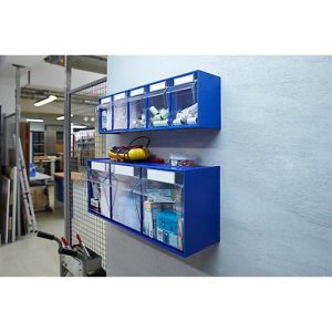 Kleinteilemagazin MultiStore, Reihengröße 3, B 600 x T 163 x H 242 mm, Volumen 12,5 l, stapelbar, Polystyrol, blau/transp. Kleinteilemagazin MultiStore, Reihengröße 3, B 600 x T 163 x H 242 mm, Volumen 12,5 l, stapelbar, Polystyrol, blau/transp.