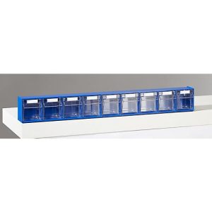 Kleinteilemagazin MultiStore, Reihengröße 9, B 600 x T 51 x H 77 mm, Volumen 0,9 l, stapelbar, Polystyrol, blau/transp. Kleinteilemagazin MultiStore, Reihengröße 9, B 600 x T 51 x H 77 mm, Volumen 0,9 l, stapelbar, Polystyrol, blau/transp.
