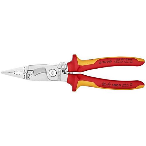 KNIPEX Elektroinstallationszange, L 200 mm, VDE, verchromt, Mehrkomponenten-Griff, für Kabel Ø 15 mm