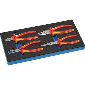 KNIPEX Werkzeugeinlage, 1/3-Modul, 4-tlg. VDE-Zangensatz, B 185 x T 385 x H 30 mm, Schaumstoff, schwarz-blau KNIPEX Werkzeugeinlage, 1/3-Modul, 4-tlg. VDE-Zangensatz, B 185 x T 385 x H 30 mm, Schaumstoff, schwarz-blau