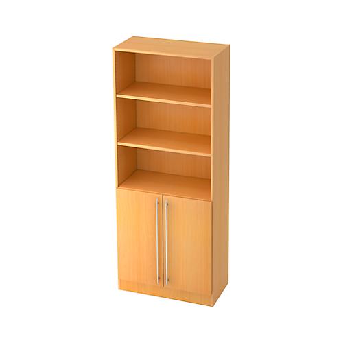 Kombischrank JENA, 5 OH, B 800 x T 420 x H 2004 mm, 2 OH Holztüren, Buche-Dekor
