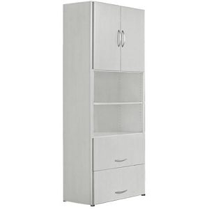 Kombischrank PALENQUE, 6 OH, Holztüren, HR-Auszug, B 800 x T 420 x H 2160 mm, lichtgrau