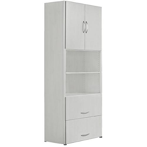 Kombischrank PALENQUE, 6 OH, Holztüren, HR-Auszug, B 800 x T 420 x H 2160 mm, lichtgrau