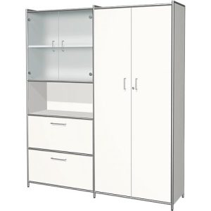 Kombischrank Toledo, mit Sichtrückwand, 2 Schübe, 5 OH abschließbar, B 1580 x T 380 mm, weiß