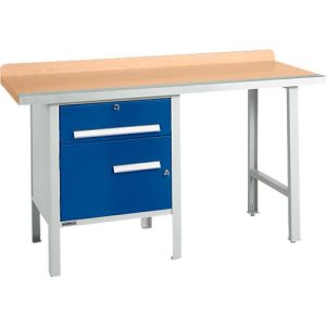 Kombiwerkbank Schäfer Shop Select PWi 150-2, Buche Multiplexplatte, mit Stahlkante, bis 750 kg, B 1500 x T 700 x H 840 mm, Enzianblau