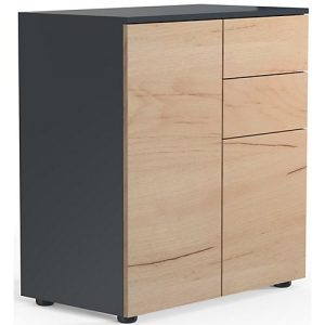 Kommode Dalosa, 4 Fächer & 2 Schübe, Tür, B 700 x T 390 x H 770 mm, Holz, anthrazit/Honig-Eiche Kommode Dalosa, 4 Fächer & 2 Schübe, Tür, B 700 x T 390 x H 770 mm, Holz, anthrazit/Honig-Eiche