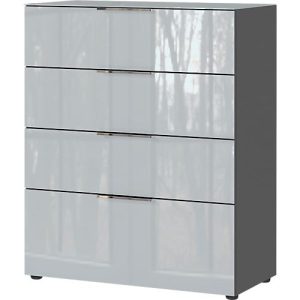 Kommode, mit 4 Schubladen, Glasfront- und auflage, B 830 x T 420 x H 1020 mm, graphit/silbergrau Kommode, mit 4 Schubladen, Glasfront- und auflage, B 830 x T 420 x H 1020 mm, graphit/silbergrau