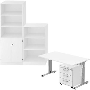 Komplettangebot Schreibtisch/Container/Regalschrank/Regal ULM, weiß Komplettangebot Schreibtisch/Container/Regalschrank/Regal ULM, weiß