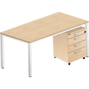 Komplettset BEXXSTAR, Schreibtisch 1600 mm breit und Rollcontainer, Quadratrohrfuß, Ahorn-Dekor Komplettset BEXXSTAR, Schreibtisch 1600 mm breit und Rollcontainer, Quadratrohrfuß, Ahorn-Dekor