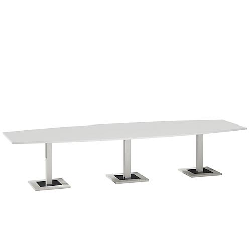 Konferenztisch, bis 12 Personen, Boot, Standfuß, B 3500 x T 1200 x H 720-820 mm, weiß/silber