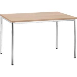 Konferenztisch, bis 4 Personen, Rechteck, 4-Fuß Quadratrohr, B 1200 x T 800 x H 720 mm, Buche/chromsilber Konferenztisch, bis 4 Personen, Rechteck, 4-Fuß Quadratrohr, B 1200 x T 800 x H 720 mm, Buche/chromsilber